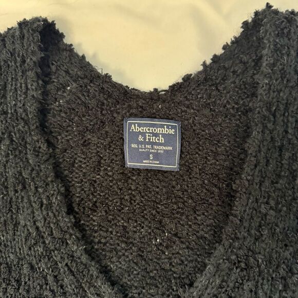 Abercrombie Fitch V-Neck Teddy Tunic Sweater Black Size S Cozy Lounge Classic - Picture 6 of 8
